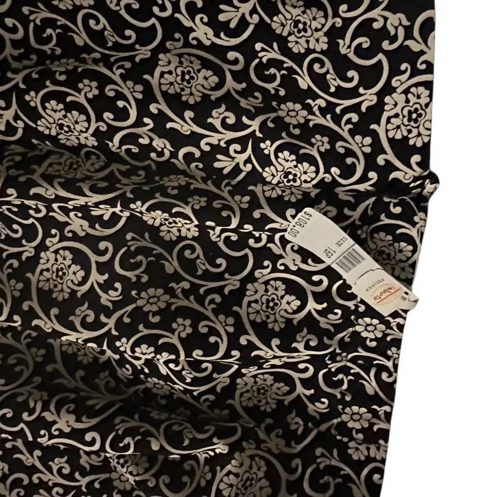 Talbots‎ Petites Black & White Floral Pure Silk Dress Pants Side Zip Size 16 NWT